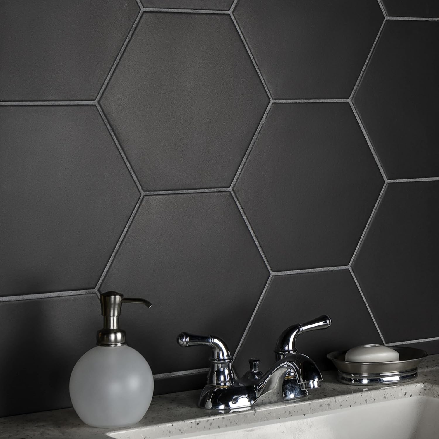 SomerTile Apini Hex Matte Black 9